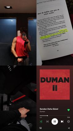 a man taking a selfie with his cell phone in front of him and the text'duman ii'on it