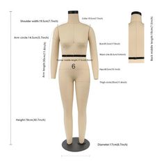 a female mannequin with measurements for the body