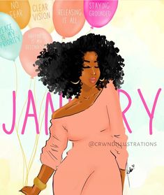 an illustration of a pregnant woman with balloons in the air above her head that says january