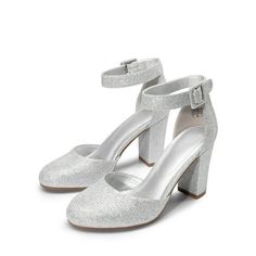 These Womens High Heel Closed Toe Chunky Wedding Shoes offer flexible anti-slip outsole, and U-shaped heel cup for stability and comfort during long wear. Versatile and classic, they're perfect for work and other occasions, with a breathable insole for a dry, comfortable fit. Size: 7.5.  Color: Silver.  Gender: female.  Age Group: adult. Wedding Shoes Pumps, Mary Jane Pumps, Mary Jane Heels, Low Block Heels, Shoes Pumps, Womens High Heels, Wedding Shoes, High Heel, Shoes Women Heels