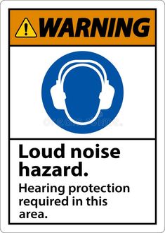 warning sign with the words loud noise hazard and headphones in this area royalty illustration