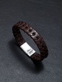 Coffee Brown Funky Collar  PU Leather   Embellished   Men's Fashion Jewelry Mens Fashion Jewelry, Leather Stamps, Braided Bracelet, String Bracelet, Coffee Brown, Braided Bracelets, Leather Bracelet, Men's Fashion, Pu Leather