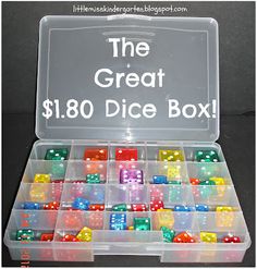 Dice Organization / Storage | Little Miss Kindergarten Pinterest Classroom, Kindergarten Organization, Dice Storage, Miss Kindergarten, Classroom Freebies, Kindergarten Lessons, Teacher Organization, Beginning Of School, Science Lab