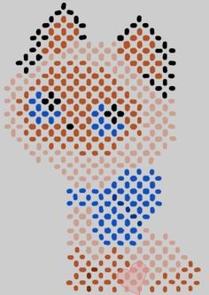 an image of a pixellated face with blue and red dots