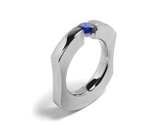 Blue Sapphire tension set unisex ring in ergonomic stainless steel mounting | Taormina Jewelry Tension Ring, Amethyst Set, Tension Setting, Rubber Bracelets, Set Ring, Mens Pendant, Unisex Ring, Ring Fit, Steel Jewelry