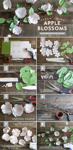 the instructions for making paper flowers are shown