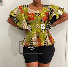 SublimeWax© - Top In Wax Yuma Africa Style, Peplum Designs, Frill Shorts, African Shirts, Africa Fashion, African Wear, Ruffled Sleeves, African Attire, African Fashion Dresses