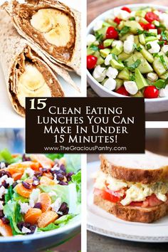 some food that is on top of a plate with the words lean eating lunches you can make in under 15 minutes