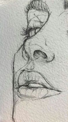 a pencil drawing of a man's face with his nose open and eyes closed