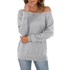 The Asklazy Women's Long Sleeve Crew Neck Trendy Casual Knitted Pullover Sweater is an essential piece for your wardrobe. Crafted from soft and luxurious viscose, this sweater offers a comfortable and cozy feel against your skin. The long sleeves provide warmth and coverage, making it perfect for cooler days. The crew neck design is classic and timeless, adding a touch of elegance to any outfit. It's a versatile style that can be dressed up or down, making it suitable for a variety of occasions. Teen Sweater, Knitted Texture, Sweater Grey, Knitted Pullover Sweaters, Sweater Blouse, Pants Jeans, Knit Sweater Cardigan, Sweater Fashion, Versatile Style