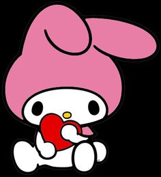 a hello kitty with a heart in her hand and a pink hat on its head