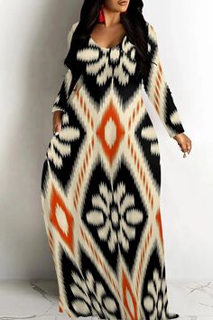 Olivia Mark - Relaxed Fit Loose Silhouette Vacation Outfits Vacation Plus Size, Ethnic Print Dress, Plus Size Fall Outfit, Colorful Graphics, 21st Dresses, Vacation Wear, Maxi Dress Online, Plus Size Maxi, Plus Size Maxi Dresses