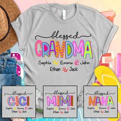 three personalized t - shirts for grandma and grandpa