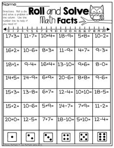 roll and solve math worksheet for kids with numbers to 10 on the number line