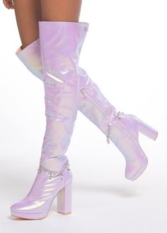 Lilac Fairy Star High Boot – Sparkl Fairy Couture Iridescent Clothing, Holographic Boots, Fairy Couture, Fairy Star, Purple Holographic, Iridescent Purple, Pink Fairy, Lace Accessories, Star Chain