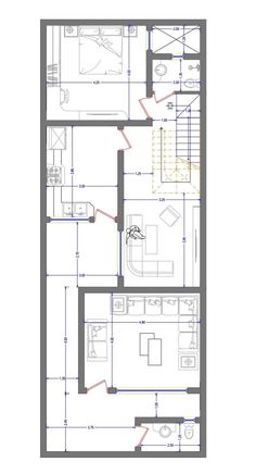 the floor plan for an apartment with two rooms and one bedroom on top of it