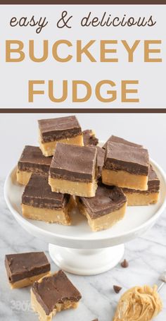 easy and delicious buckeye fudge recipe on a white plate