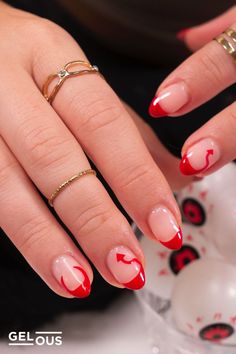 Gelous red devil tips gel nail polish art - photographed on model Gel Nail Art Tutorial, Red French Tips, Red Nail Art, Gel Polish Nail Art, Polish Art, Gel Nails Diy, Simple Gel Nails, Minimal Nails, Nail Polish Art