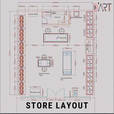 a drawing of a store layout with the words shop layout and floor plans below it