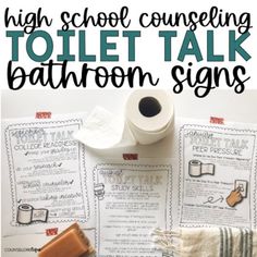 bathroom signs with the words high school conceiling toilet talk on them