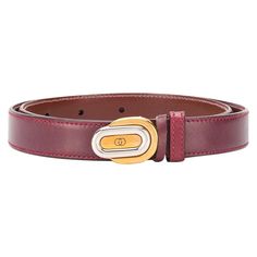 Crafted in Italy from bordeaux calf leather, this pre-owned belt by Gucci features an adjustable fit, a slim design and the signature 'GG' logo buckle accented by an intricate combination of both silver and gold-toned metal hardware. Colour: Bordeaux/ Silver/ Gold Composition: Calf Leather/ Silver-plated Metal/ Gold-plated Metal Size: One Size Measurements: Width: 2cm, Minimum Length: 63cm, Total Length: 67cm Condition: Very Good Overall Condition This item has been gently used. Gucci Mini, Elizabeth Taylor, Leather Silver, Buckle Belt, Grace Kelly, Slim Design, Gold Tone Metal, Belt Buckles, Calf Leather