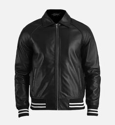 The men’s black leather plain varsity jacket has a silhouette that enhances your overall look in more than one ways. This classy outerwear piece has a versatile style with the addition of sleek black color that goes perfectly with formal as well as casual outfits. It is characterized by unique banded cuffs, multiple pockets and a streamlined look that elevates your outerwear game in a matter of minutes! Product specification Material & Lining: real mid-weight sheepskin leather exterior with an i Plain Varsity Jacket, Maroon Leather Jacket, Cuffs Shirt, Varsity Jacket Women, Pink Leather Jacket, Green Leather Jackets, Blue Leather Jacket, White Leather Jacket, Maroon Leather