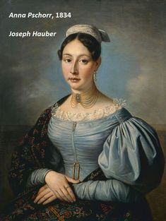 an old painting of a woman wearing a blue dress and white hat with her hand on her hip