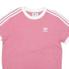 Item is in used condition. Item has small marks to right sleeve. >Size: UK 8 >Armpit To Armpit: 19" >Armpit To Cuff: 2" >Collar To Hem: 26" Basic Crew Neck T-shirt With Three Stripes, Sporty Pink T-shirt With Logo Print, Sporty Pink T-shirt With Screen Print, Three Stripes Athleisure T-shirt For Spring, Casual T-shirt With Three Stripes Branding For Spring, Athleisure Short Sleeve T-shirt With Three Stripes, Sporty Crew Neck T-shirt With Three Stripes Branding, Sporty Crew Neck T-shirt With Three Stripes, Sporty Summer T-shirt With Three Stripes