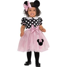 Get your little one dressed up for an adorable Halloween. This Minnie Mouse costume for babies includes a pink and black dress with a polka-dotted bodice and a voluminous baby pink mesh skirt. Top off the look with the included velvet headband to give them Minnie's iconic ears and big pink bow.Disney Pink Minnie Mouse Costume product details:Puff-sleeve dressAttached pink satin bow and Minnie appliquePeter Pan collarPolka dot bodiceMesh skirtRear hook-and-loop closureVelvet Minnie ear headbandAt Chucky Costume For Kids, Pink Minnie Mouse Costume, Pink Halloween Costumes, Pink And Black Dress, Dress Paper, Costume Disney, Minnie Mouse Costume, Creepy Costumes, Minnie Ears Headband