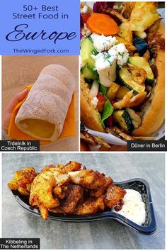 different types of food are shown in this collage