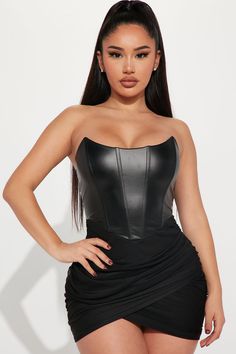 Available In Black. Corset Mini Dress Tube Boning Ruched Stretch Lined Shell/Contrast: 95% Polyester 5% Spandex Imported | Mila Corset Mini Dress in Black size Small by Fashion Nova Metallic Mini Dresses, Dresses Fashion Nova, Corset Mini Dress, Leather Mini Dress, Fashion Nova Dress, Fashion Nova Dresses, Black Corset, Spring Summer Dress, Tube Dress