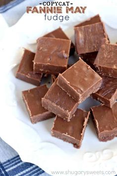 pieces of chocolate fudge on a white plate