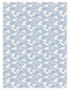 a blue and white wallpaper pattern with small leaves on the bottom half of it