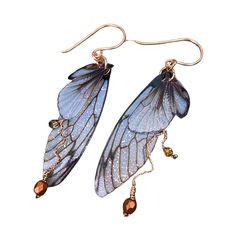 Woodland fairy wing earrings with handmade copper ear wires and copper twisted wire branches and crystals Silver Fairycore Earrings For Party, Whimsical Hand Painted Silver Earrings, Whimsical Iridescent Earrings With Ear Wire, Silver Fairy Earrings For Party, Silver Fairy Grunge Earrings For Gift, Silver Fairy Style Party Earrings, Fairy Grunge Silver Earrings For Gift, Iridescent Fairy-style Jewelry For Parties, Iridescent Fairy Jewelry For Parties