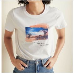 Old Navy Short Sleeve White T-Shirt With Desert Sky Design Graphic With The Quote: “Beyond What You See You Can Imagine” New Without Tags Size M White, Blue, Pink, Peach, Joshua Tree, Camping, Gorpcore, Outdoors, Adventure Everyday White Printed Tops, White Printed Everyday Tops, White Printed Tops For Everyday, Joshua Tree Camping, Tree Camping, White Tee Shirt, Desert Sky, Sky Design, White Tee Shirts