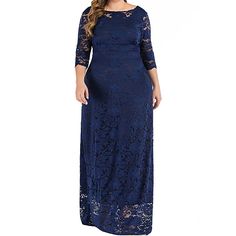 Navy Blue 3/4 Sleeve High Waist Lace Plus Size Dress Plus Size Prom Dress, Party Dress Lace, Plus Size Prom, Plus Size Prom Dresses, Lace Dress Long, Simplicity Patterns, Dress Maxi, Special Occasion Dresses, Occasion Dresses