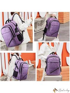 Bird in Bag - Graphic Design Functional Backpack with Sling Bag Trendy Laptop Backpack With Adjustable Strap, Purple Satchel Backpack For Daily Use, Multifunctional Purple School Bag, Functional Bag With Adjustable Strap For Back To School, Functional Bags With Adjustable Strap For Back To School, Trendy Purple Shoulder Backpack, Trendy Purple Backpack For Travel, Purple Shoulder Backpack For Daily Use, School Backpack With Anti-theft Pocket