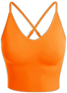 Seamless Sports Crop Top With Tank Straps, Seamless Solid Crop Top For Sports, Solid Seamless Crop Top For Sports, Seamless Tank Strap Sports Bra, Stretch Orange Sports Bra, Orange Seamless Sports Bra For Gym, Seamless Orange Sports Bra For Gym, Solid Seamless Fabric Sports Crop Top, Sports Crop Top Made Of Seamless Fabric