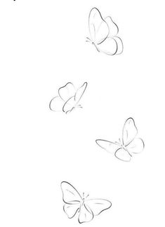 three butterflies flying in the sky with one drawing on it's back and another drawing on