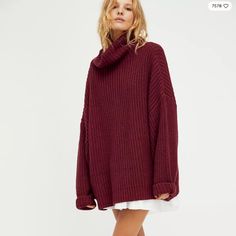 Free People Swim Too Deep Turtleneck Oversized Pullover Sweater Maroon Condition Is New With Tags Long Sleeves Turtleneck Comfy Chunky Knit Boxy Silhouette 54% Cotton, 43% Acrylic, 2% Nylon, 1% Elastane Red Relaxed Fit Sweater For Fall, Oversized Chunky Knit Tops For Fall, Oversized Red Sweater For Layering, Oversized Burgundy Long Sleeve Top, Oversized Long Sleeve Burgundy Sweater, Oversized Burgundy Long Sleeve Sweater, Maroon Turtleneck, Free People Swim, Oversized Sweater Outfit