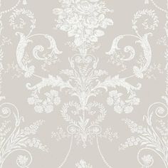 a white and grey wallpaper with an ornate design in the middle, on a gray background