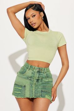 Available In Lime, Black, White, Red, Navy, Chocolate, Mauve, Orchid, Heather Grey, Sage, Olive, Light Blue, And Yellow. Crew Neck Short Sleeve Cropped Stretch 95% Cotton 5% Spandex Imported | Anna Crew Neck Crop Top in Lime size Small by Fashion Nova Neck Crop Top, Basic Tops, Black White Red, Blue And Yellow, Womens Bodysuit, Womens Clothing Tops, Fashion Nova, Short Sleeves Tops, Heather Grey