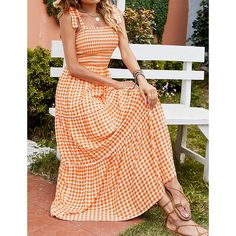 Orange Smocked Bohemia Plaid Print Tiered Maxi Dress Tiered Maxi Dress, Plaid Print, Women Dresses, Maxi Dresses, Dresses Maxi, Smocking, Maxi Dress, Plaid, Womens Dresses