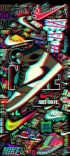 an image of a pair of sneakers on top of different types of sticker art