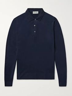 Midnight blue Belper Merino Wool Polo Shirt | JOHN SMEDLEY | MR PORTER Guys Clothing Styles, Slim Fit Polo, Men Fashion Casual Outfits, Animal Welfare, Long Sleeve Polo, Mr Porter, Blue Man, Black Shirt, Merino Wool