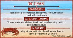 the crab symbol is shown in red and white with words describing it's meaning