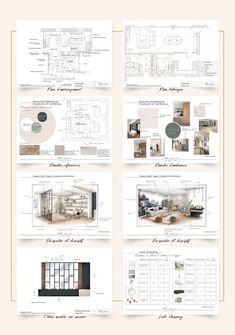 the floor plan for an apartment is shown in four different sections, including one bedroom and two