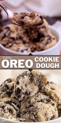 there is a bowl full of cookies and oreo dough