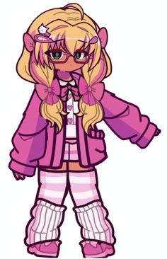 a cartoon girl with blonde hair wearing pink and white striped pants, jacket and boots