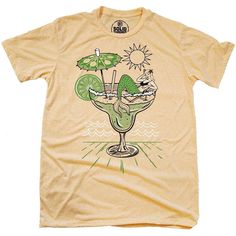 "Elevate your beach vacation clothes look with this fun vintage margarita tee featuring a relaxingly retro resort wear graphic of a mermaid laid back on mounds of chilled perfection. Bring your travel fantasies to life in search of your endless summer (and lost shaker of salt) in buttery soft Jimmy Buffet t-shirt style. For more vintage vacation vibes, browse our full lineup of fun beach tees. QUICK INTRO: Hi! I'm Brian, a t-shirt guy... the head t-shirt guy at Solid Threads that is. :) I'm SO glad we crossed paths here in the etsy-verse. Almost 20 years ago, from a humble street stand, I began sewing humor, originality, and laid back sensibility into vintage inspired t-shirts rooted in simplicity and style. I've been honing this craft ever since, and tales of creative seeking, grittiness, Retro Summer T-shirt With Front Print, Retro Funny Print T-shirt For Beach, Fun Summer T-shirt For Beach Party, Vintage Summer Beach T-shirt, Retro T-shirt With Funny Print For Vacation, Fun Green T-shirt For The Beach, Vintage Summer Tops With Front Print, Summer Crew Neck T-shirt For Poolside, Fun Summer T-shirt With Front Print